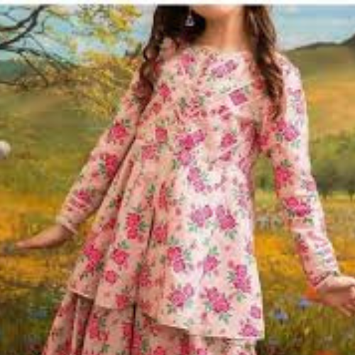 Elegant Pink Floral 2PC Girls Outfit – Soft & Stylish Party Wear