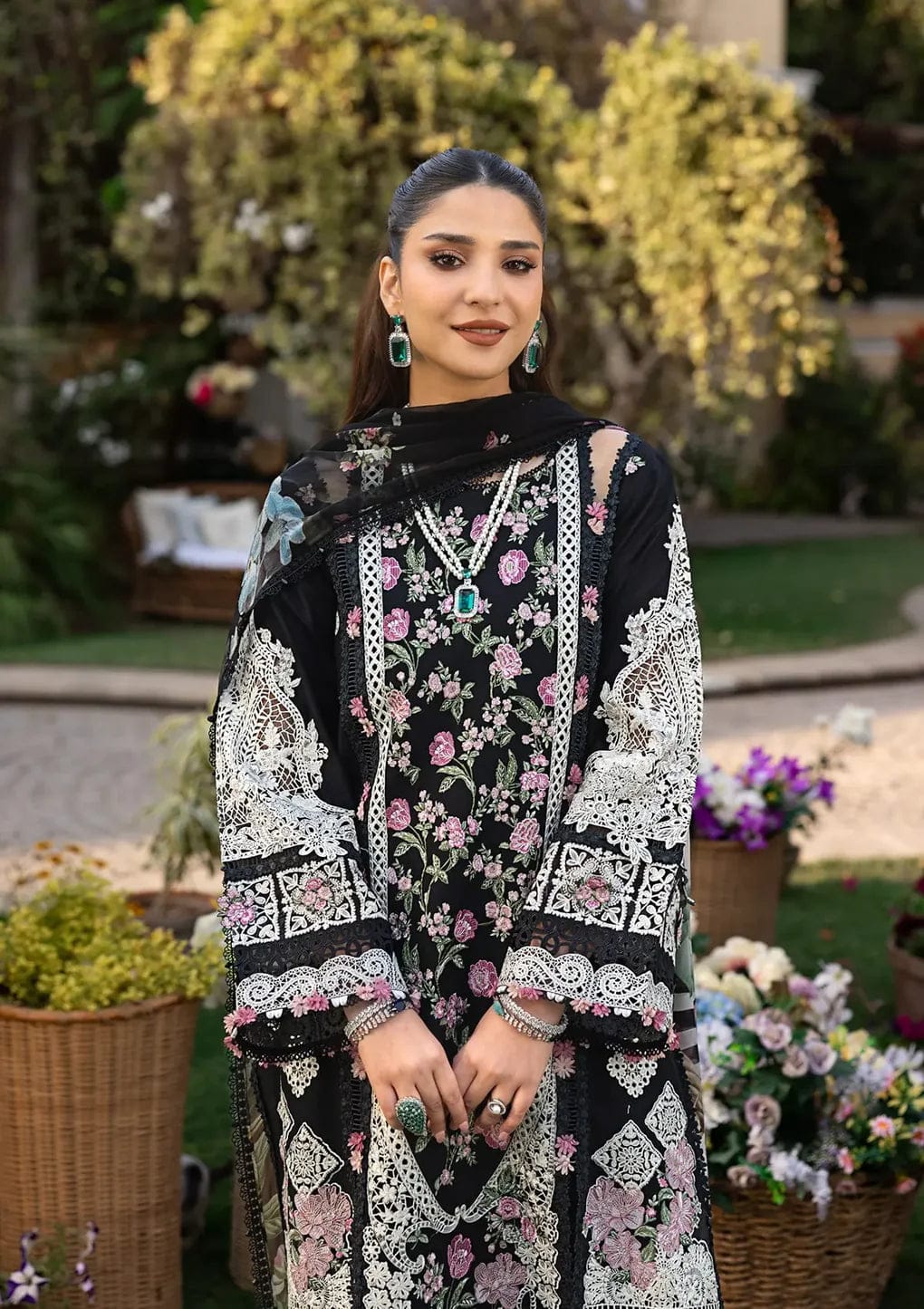 “Where midnight black meets blooming florals 🖤🌸”