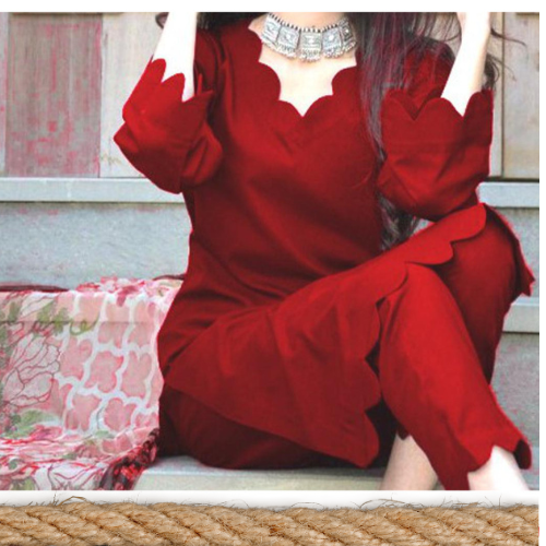 Elegant 2PC Plain Suit – Minimal Design in Brown, Blue & Red