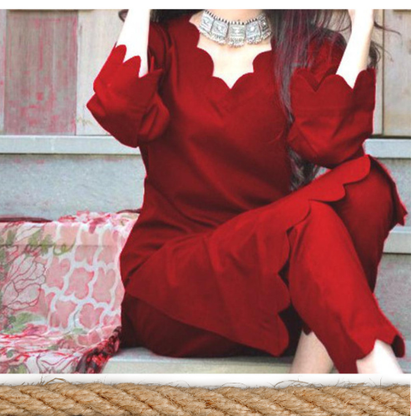 Elegant 2PC Plain Suit – Minimal Design in Brown, Blue & Red