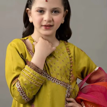 Adorable Yellow Baby Frock – Elegant Full Design Outfit