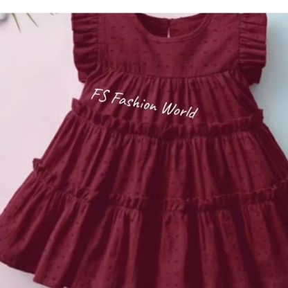 Cute Red & Maroon Baby Frock with Hair Bow – Soft Cotton