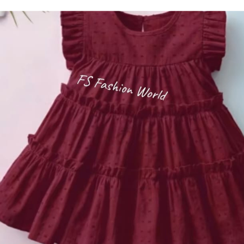 Cute Red & Maroon Baby Frock with Hair Bow – Soft Cotton