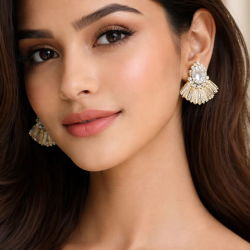 Minimal Gold Stud Earrings with Large Pearl – Elegant & Cute