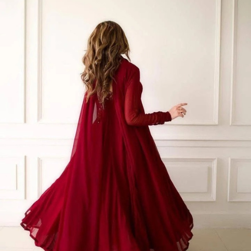 Premium chiffon Maroon Maxi – Graceful, Flowy & Elegant Wear