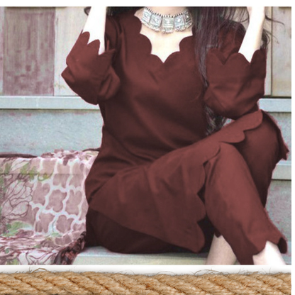 Elegant 2PC Plain Suit – Minimal Design in Brown, Blue & Red