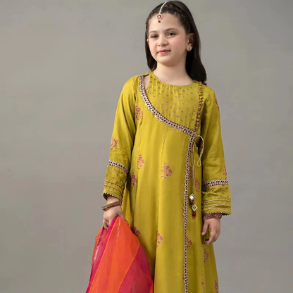 Adorable Yellow Baby Frock – Elegant Full Design Outfit