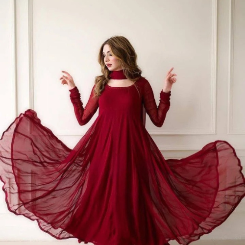 Premium chiffon Maroon Maxi – Graceful, Flowy & Elegant Wear