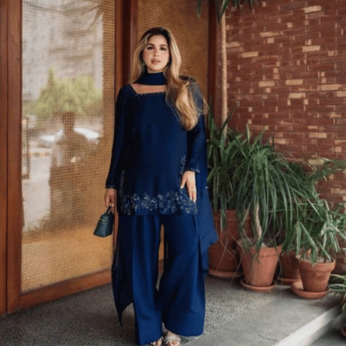 Luxury Blue Silk Farshi 3PC Suit – Royal & Elegant Look