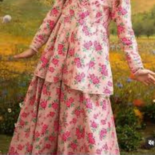 Elegant Pink Floral 2PC Girls Outfit – Soft & Stylish Party Wear