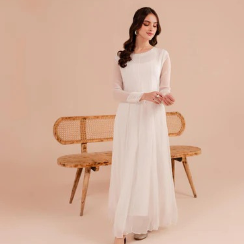 Elegant White Long Chiffon Maxi – Graceful & Timeless Look