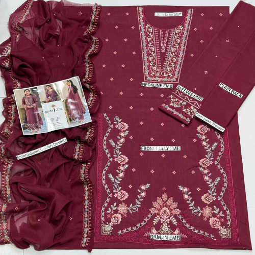 Embroidered Lawn Suit with Bamber Chiffon Dupatta