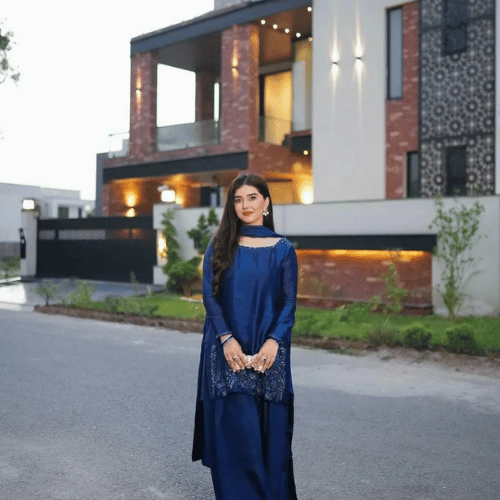 Luxury Blue Silk Farshi 3PC Suit – Royal & Elegant Look