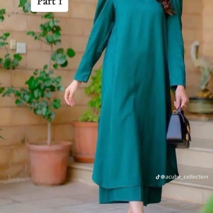 Elegant Long Plain Green Suit – Minimal & Graceful Look