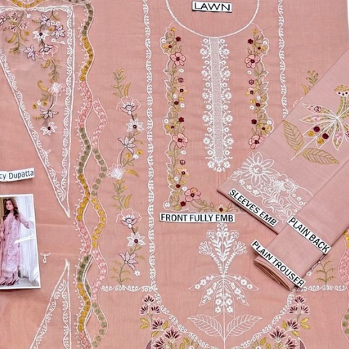 Elegant Baby Pink Embroidered Luxury Suit with Chiffon Dupatta & Trouser