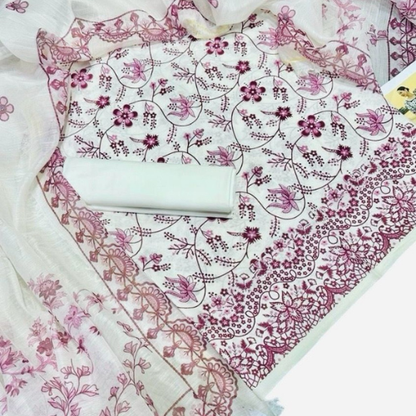 Elegant Blue & Pink Floral Printed Long Maxi with Chiffon Dupatta – Premium Flowing Outfit