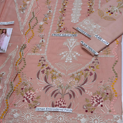 Elegant Baby Pink Embroidered Luxury Suit with Chiffon Dupatta & Trouser